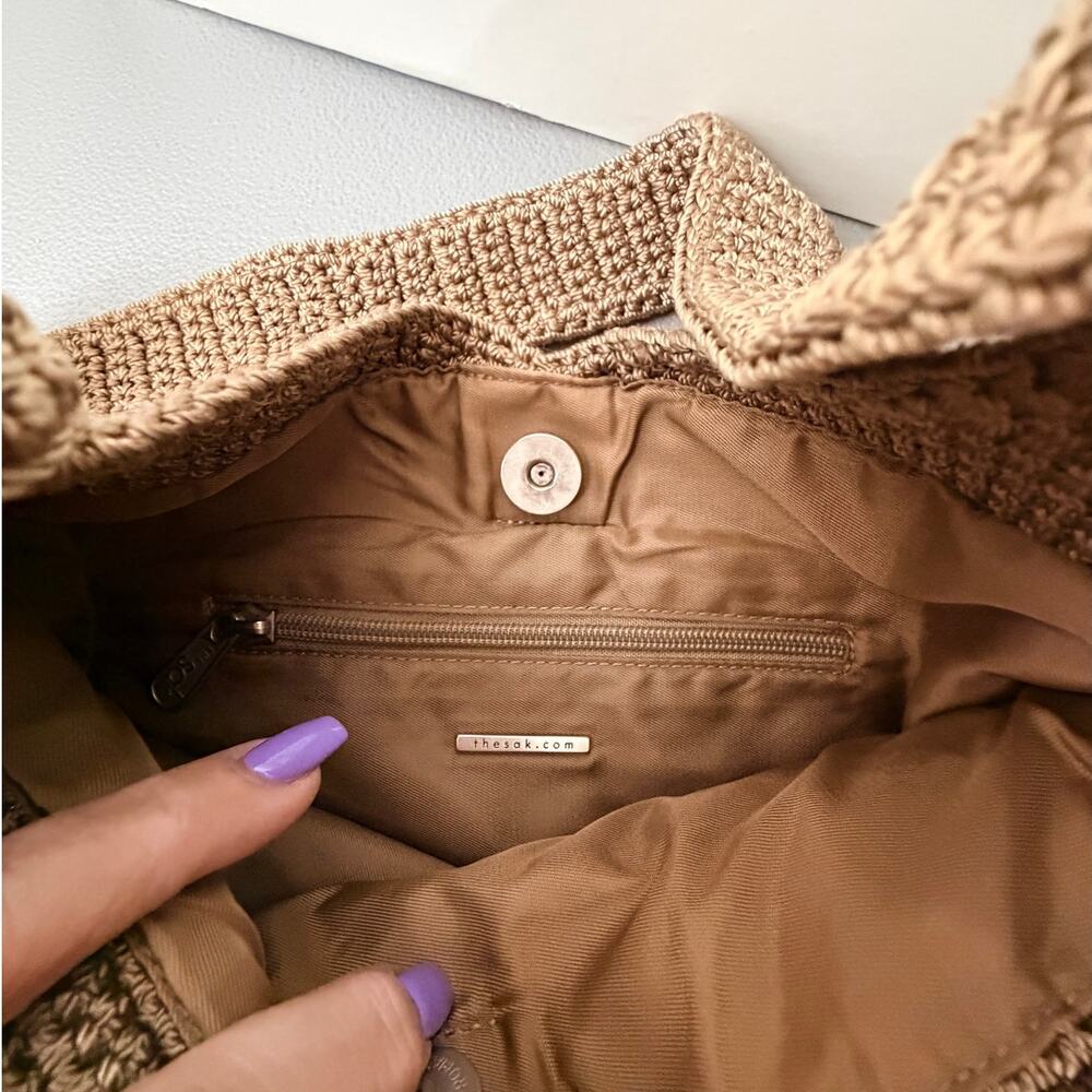The Sak Crochet Hobo Bag Tan Boho Knit Shoulder Purse - Picture 7 of 9